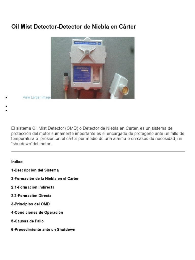 Detector de Niebla en Cárter OMD | PDF | Diodo emisor de luz | Lubricante