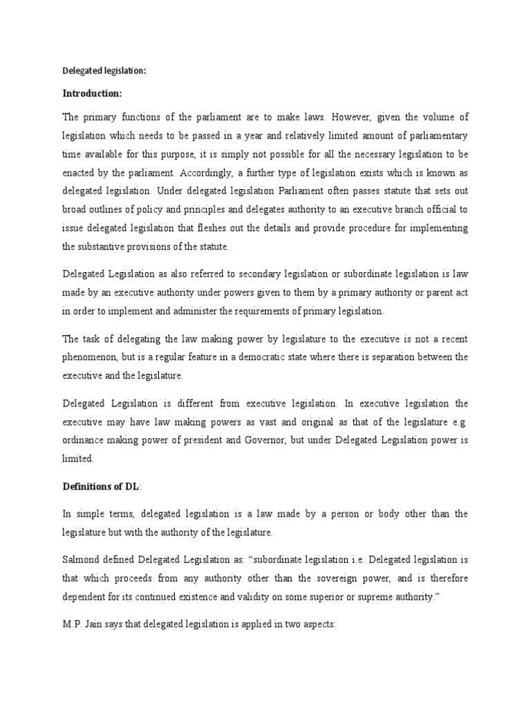 Delegated Legislation | PDF | Legislation | Legislature