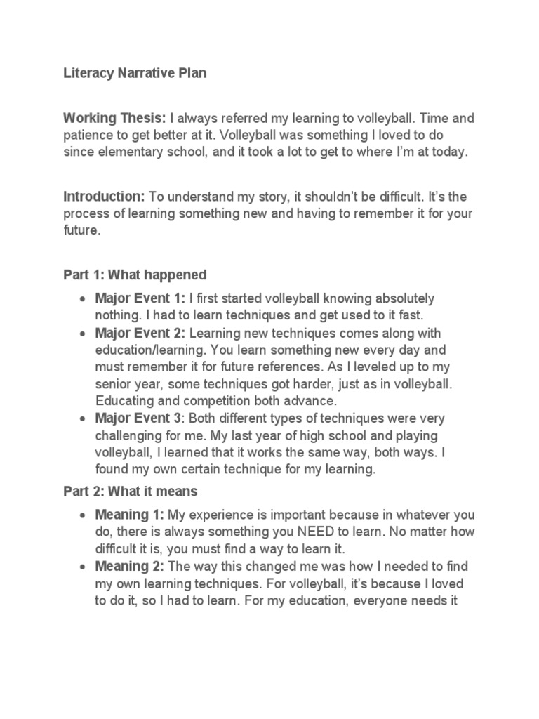 Literacy Narrative Plan | PDF | Self-Improvement