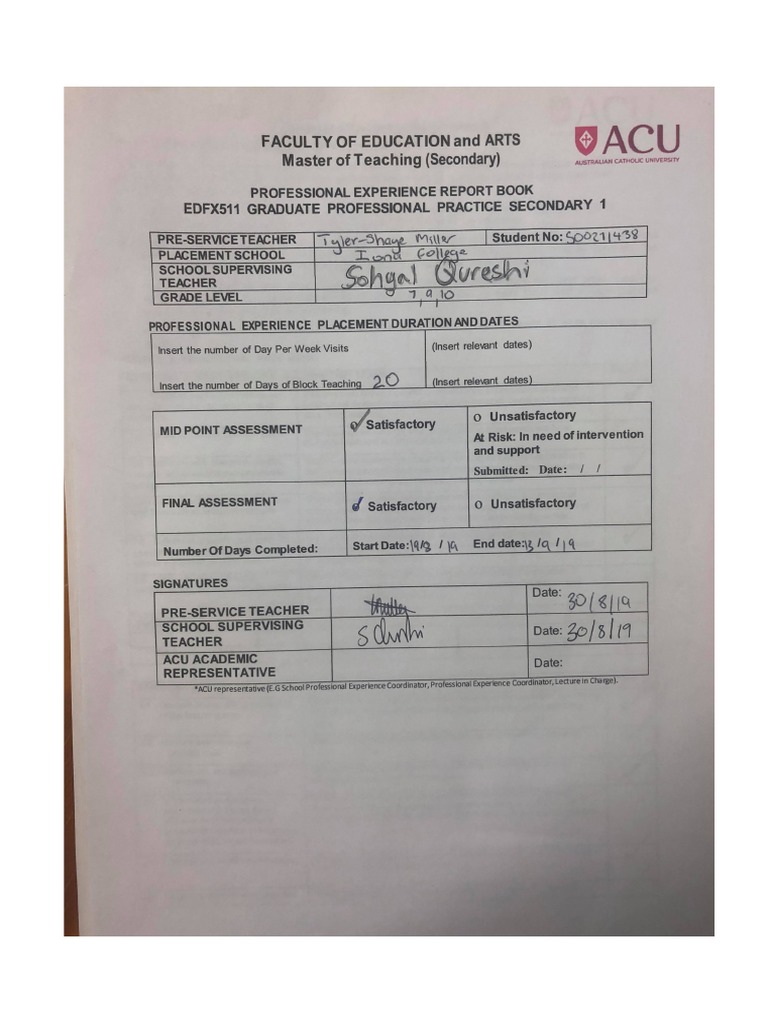 Acu Final Placement Report 2019 PDF