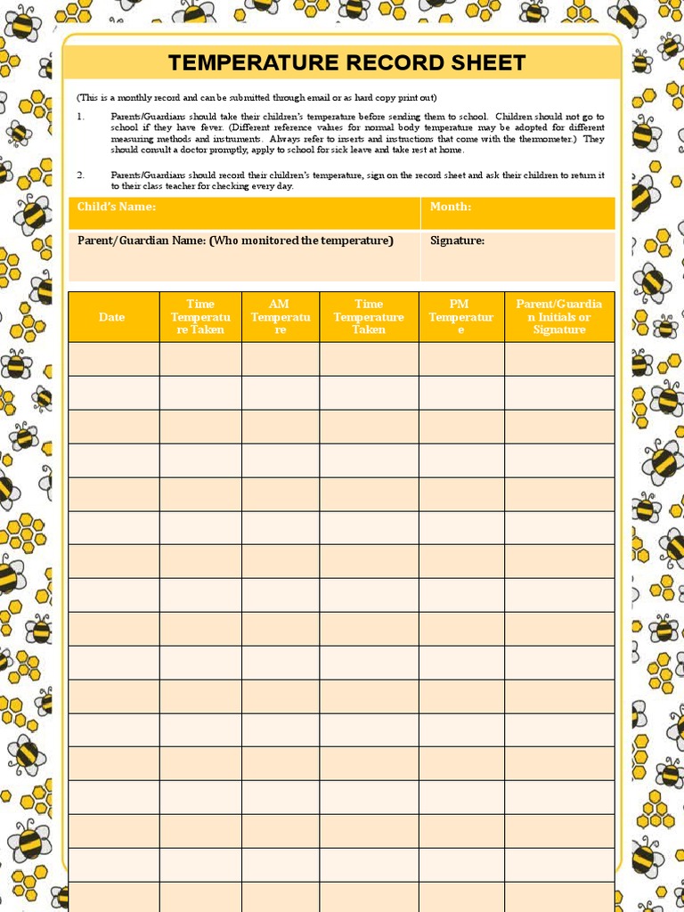 Temperature Record Sheet PDF