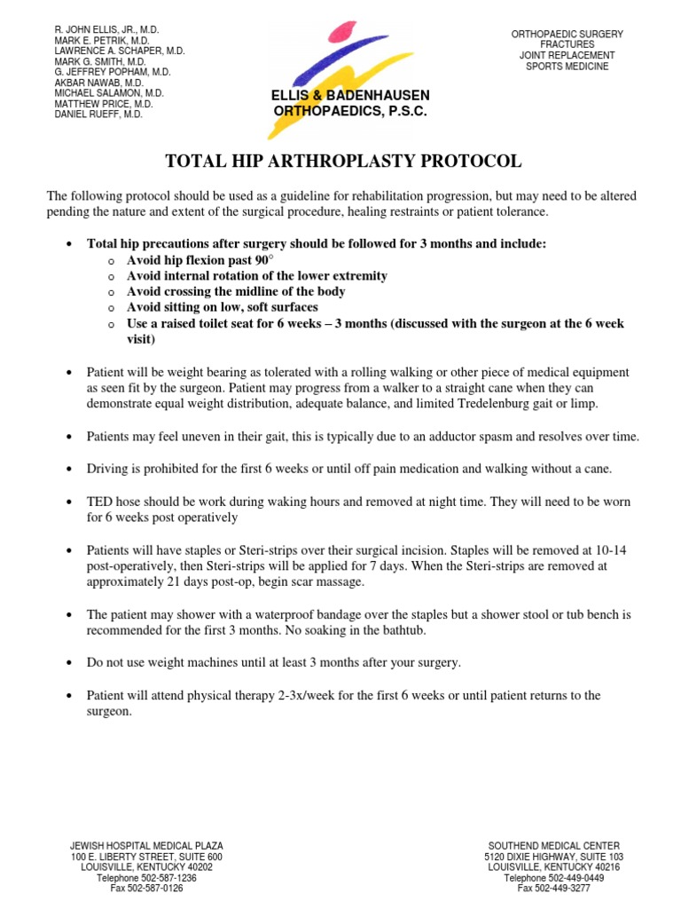Total Hip Arthroplasty Protocol Ellis & Badenhausen Orthopaedics, P.S