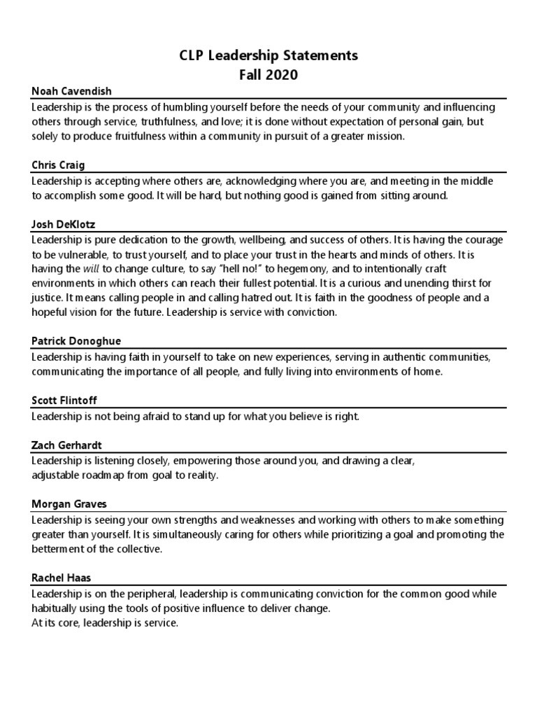 CLP Leadership Is Statements 2020 | PDF | Leadership | Cognition