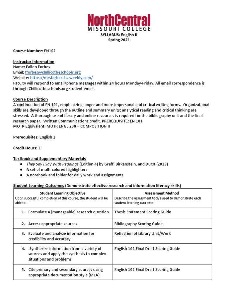 English 102 Syllabus Spring 2021 Pdf Essays Citation