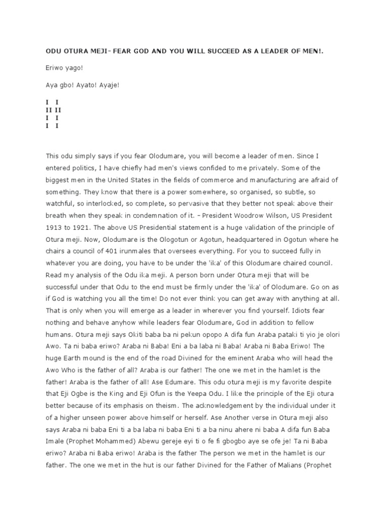 Odu Otura MejiFear God and You Will Succeed As A Leader of Men! PDF