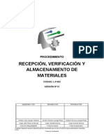 L-P-003 Recepción, Verificación y Almacenamiento de Materiales