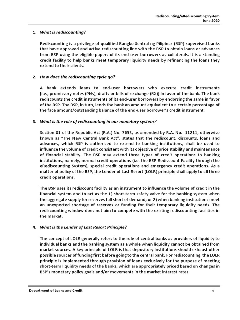 Understanding Rediscounting in Banking | PDF | Lender Of Last Resort ...