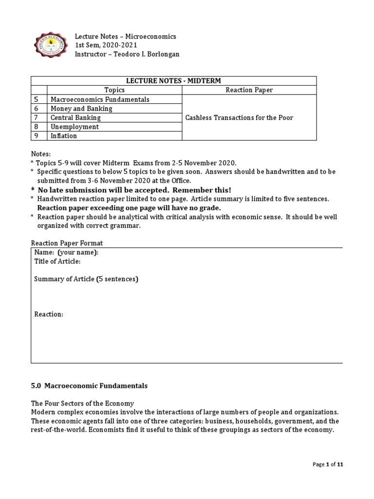Midterm Lecture Notes Microeconomics | PDF | Monetary Policy | Central ...