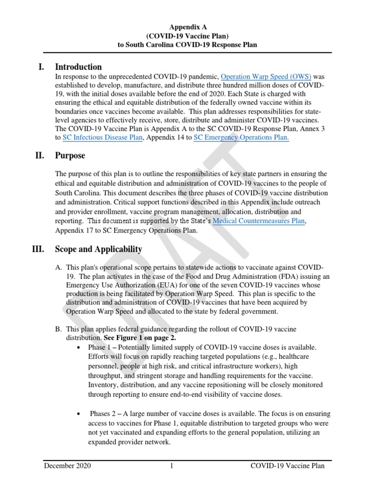 South Carolina COVID-19 Vaccine Plan | PDF | Vaccines | Veterans Health ...