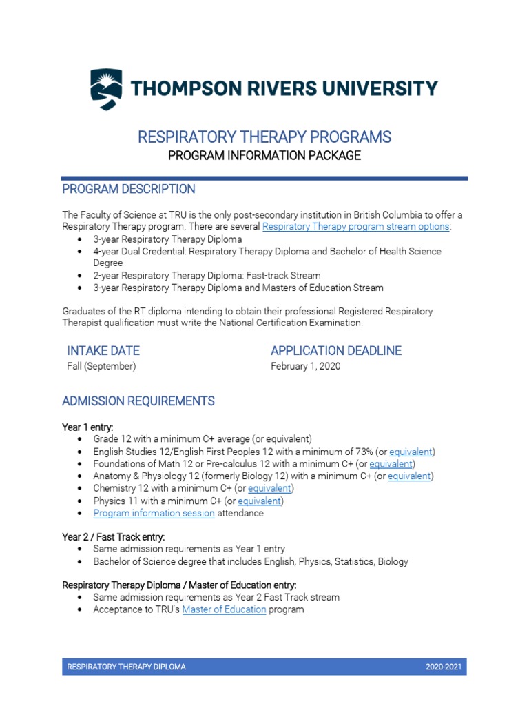 TRU Respiratory Therapy Program Details | PDF | University And College ...