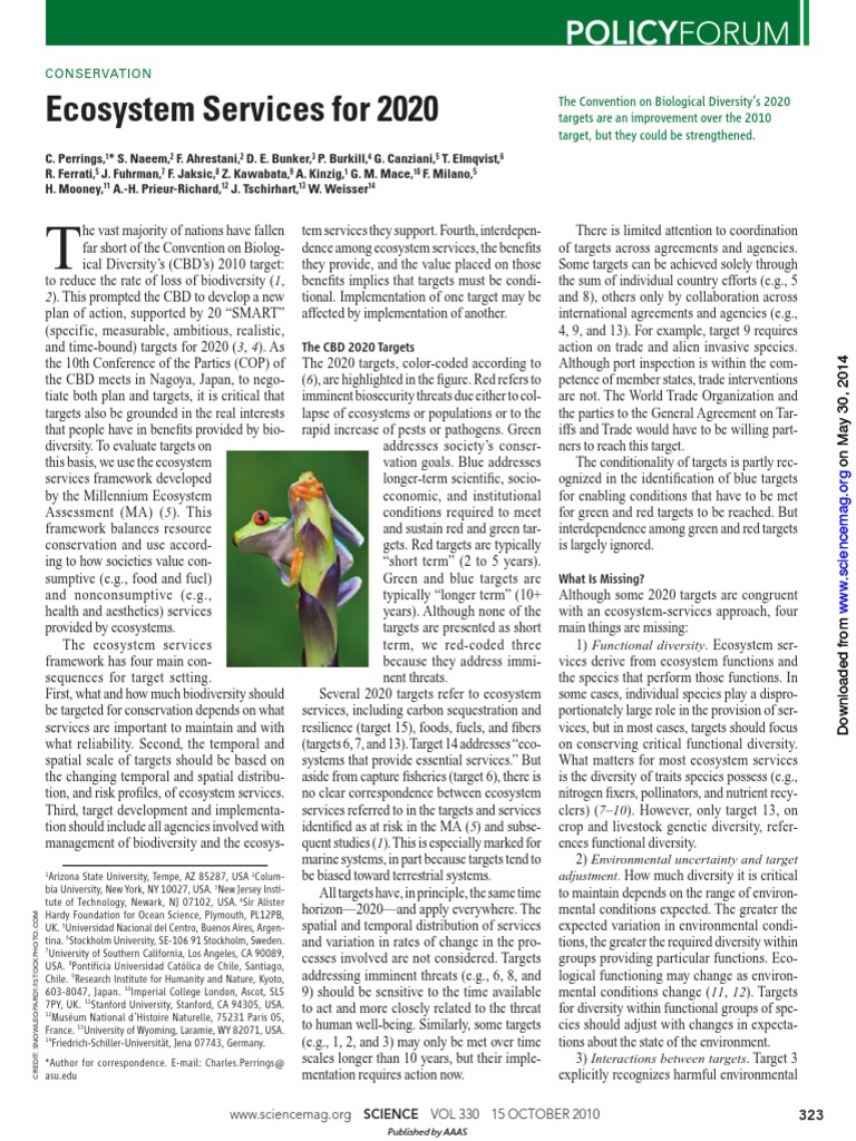 Ecosystem Services and CBD 2020 Targets | PDF | Biodiversity ...