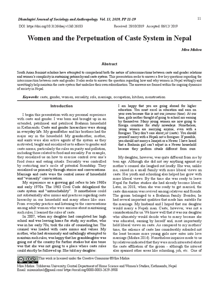 Women and The Perpetuation of Caste System in Nepal | PDF | Patriarchy ...