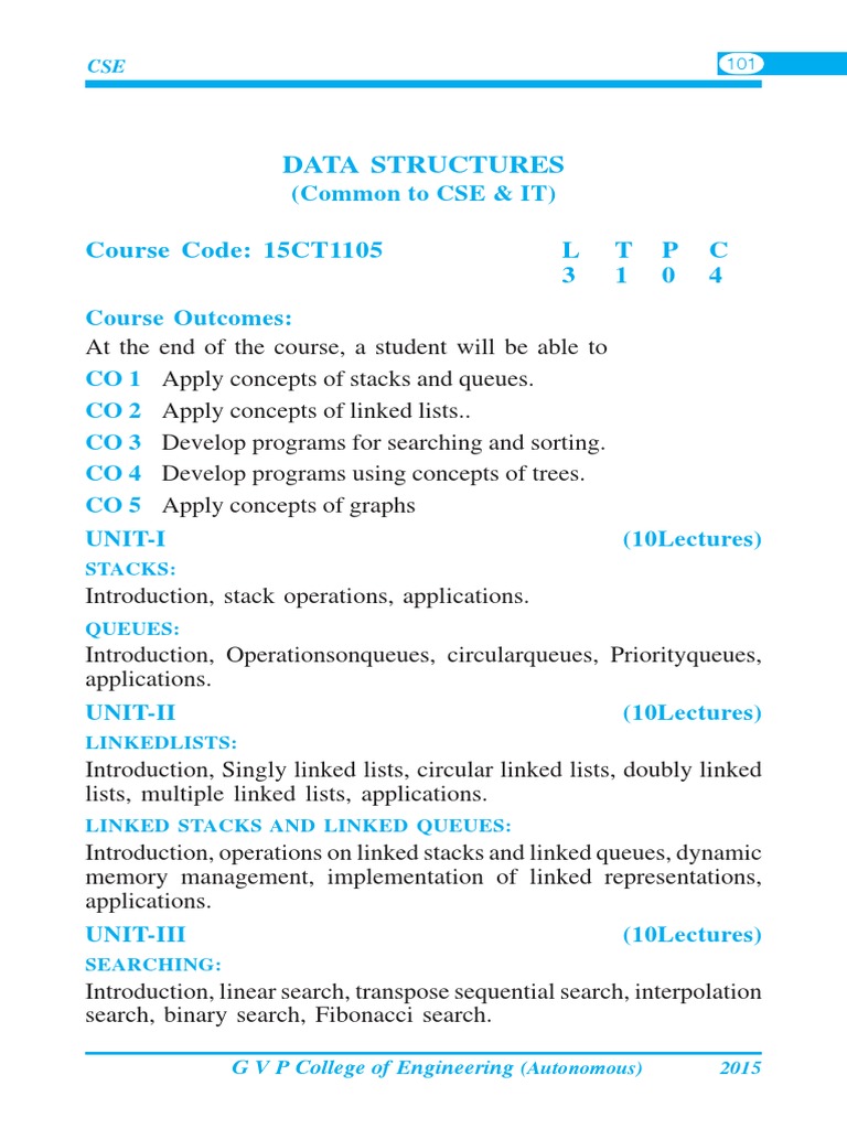 Data Structures Course Overview | PDF | Algorithms And Data Structures ...