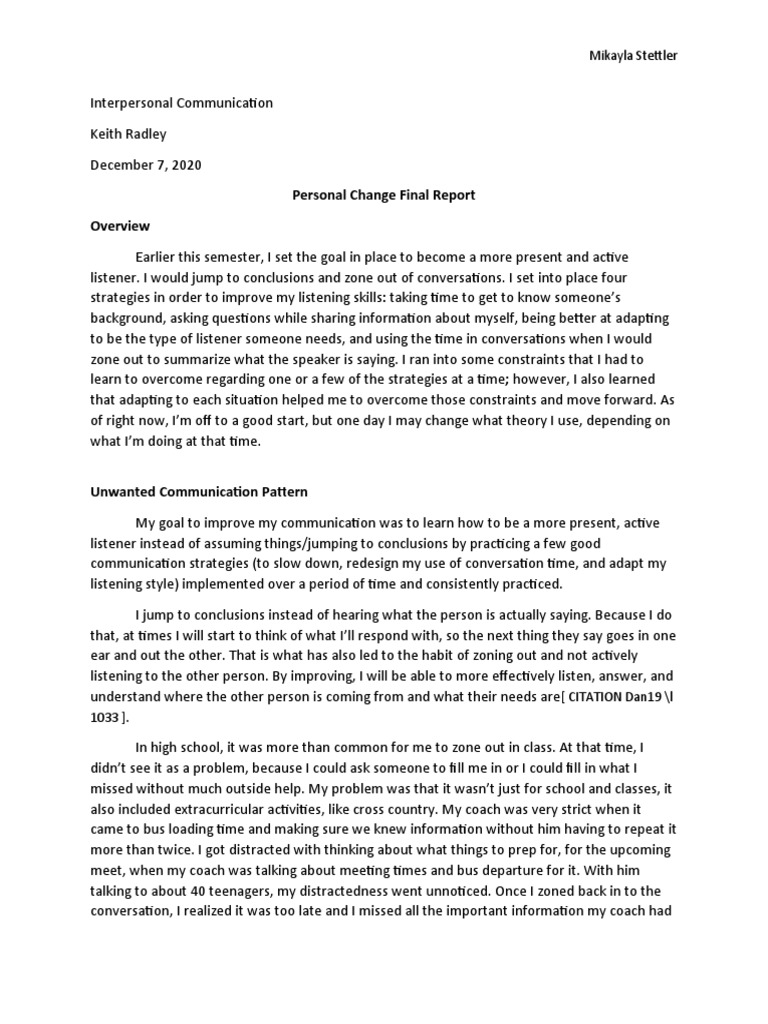 Personal Change Final | PDF | Nonverbal Communication | Question