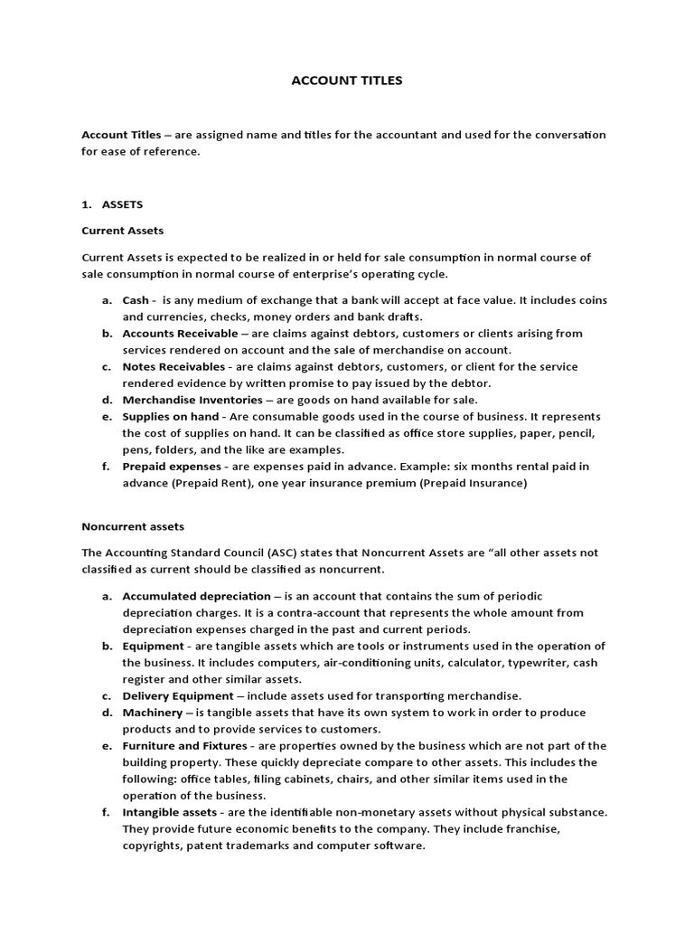 1 - Account Titles (Hand-Out) | PDF | Expense | Depreciation