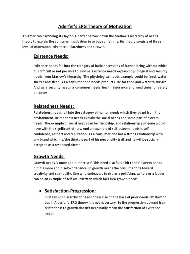 A Concise Explanation of Alderfer's ERG Theory of Motivation and Its ...
