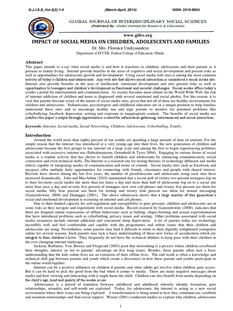 Impact of Social Media On Children Adolescents and Families | PDF ...