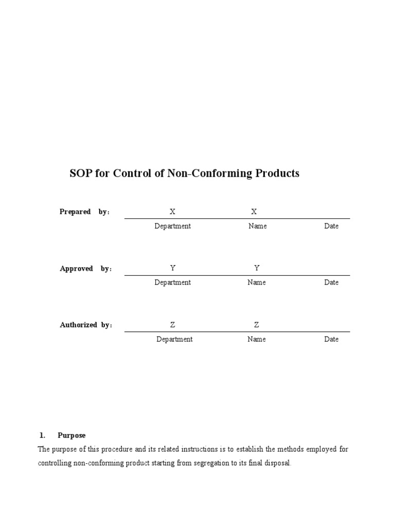 SOP for Non-Conforming Product Control | PDF | Business