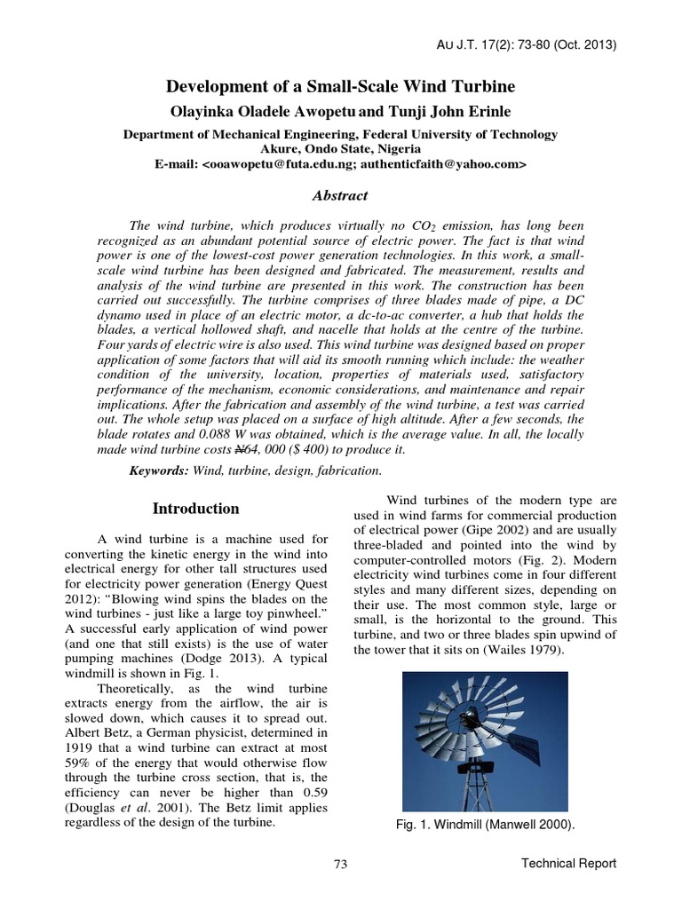 Development of A Small-Scale Wind Turbin | PDF | Wind Turbine | Wind Power