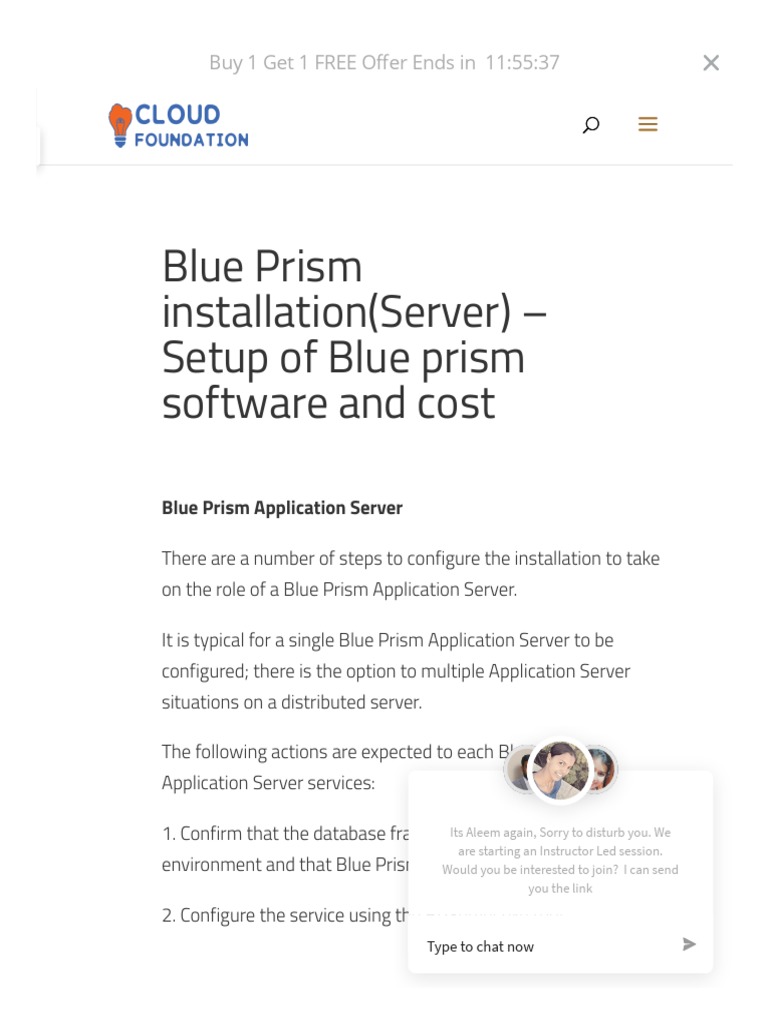 Blue Prism Installation (Server) Setup of Blue Prism Software and Cost CloudFoundation