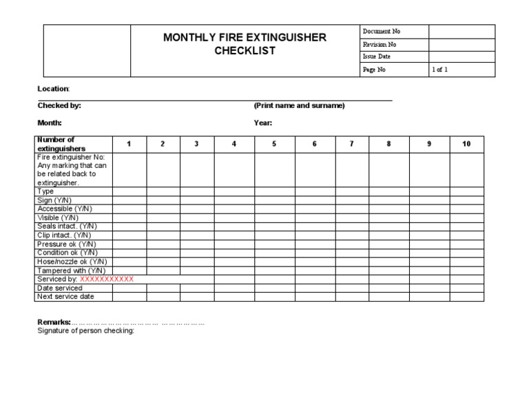 Monthly Fire Extinguishers Checklist And A Self-inspection | islamiyyat.com