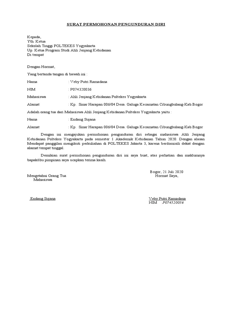 Surat Pengunduran Diri Kampus Pdf