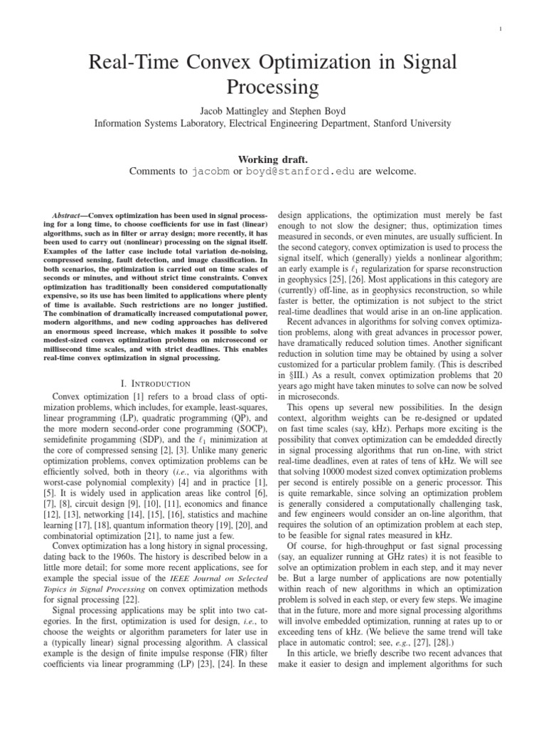 Real-Time Convex Optimization in Signal Processing | PDF | Kalman ...