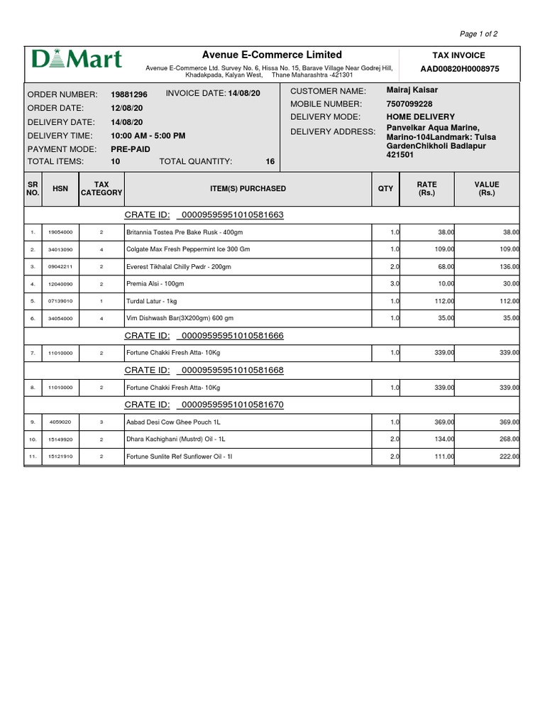 Avenue Limited 00009595951010581663 Crate Id PDF