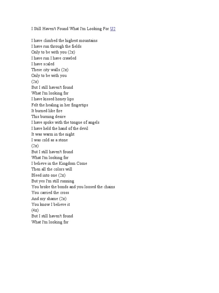 Letra I Still Haven T Found What I M Looking For