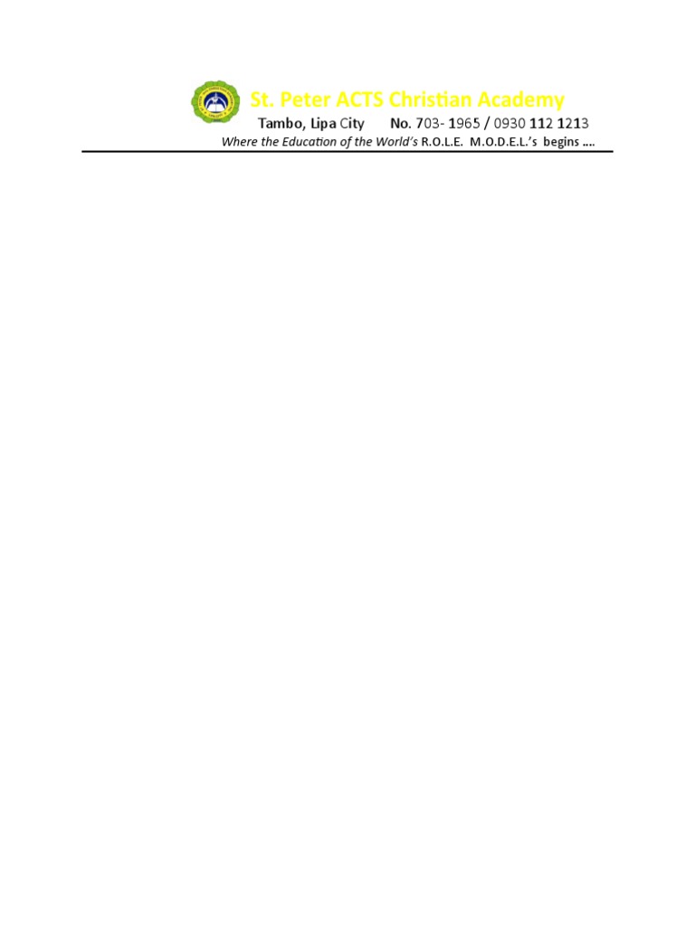 St. Peter ACTS Christian Academy Overview | PDF