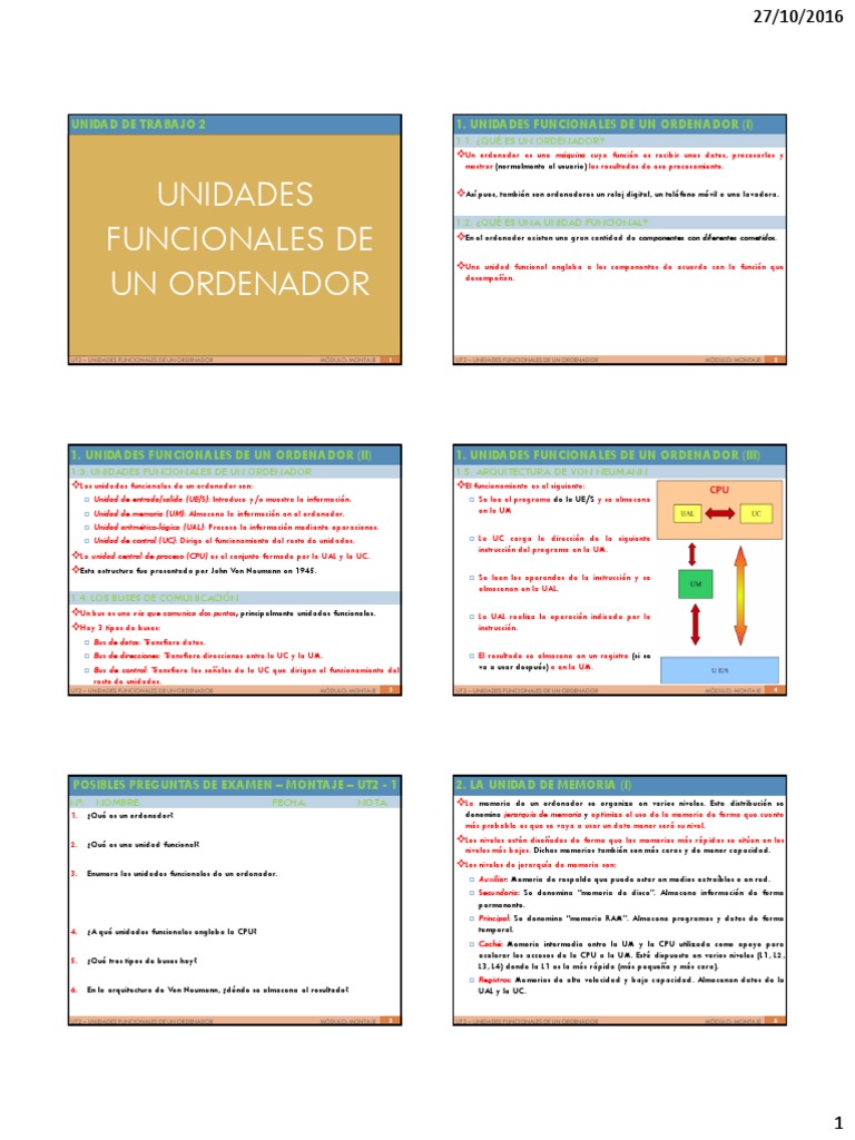 Ut2 - Unidades Funcionales de Un Ordenador | PDF | Almacenamiento de ...