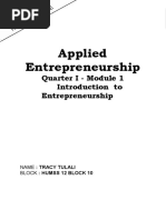 Applied Entrepreneurship: Quarter I - Module 1 Introduction To Entrepreneurship