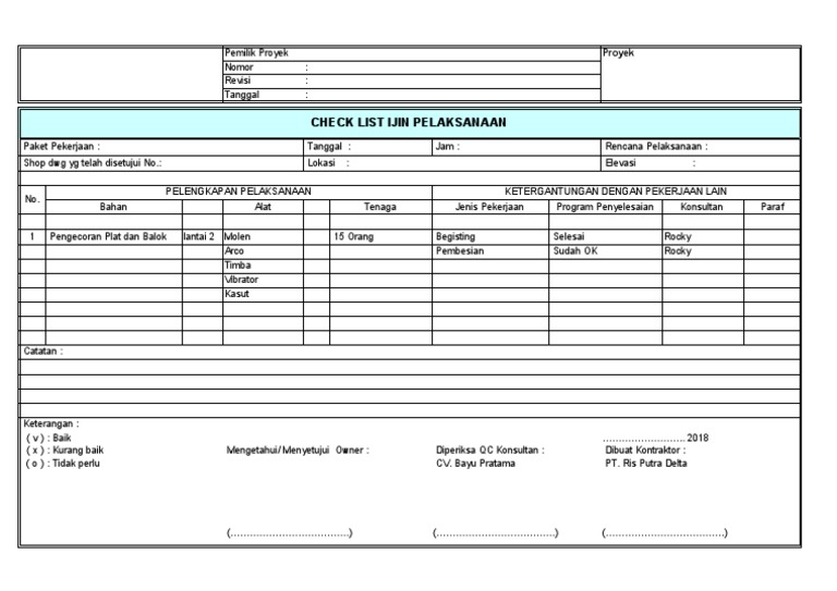 Checklist Izin Pelaksanaan Proyek Konstruksi | PDF