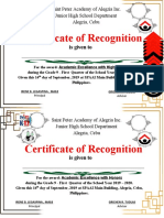 Certificate of Recognition: Is Given To
