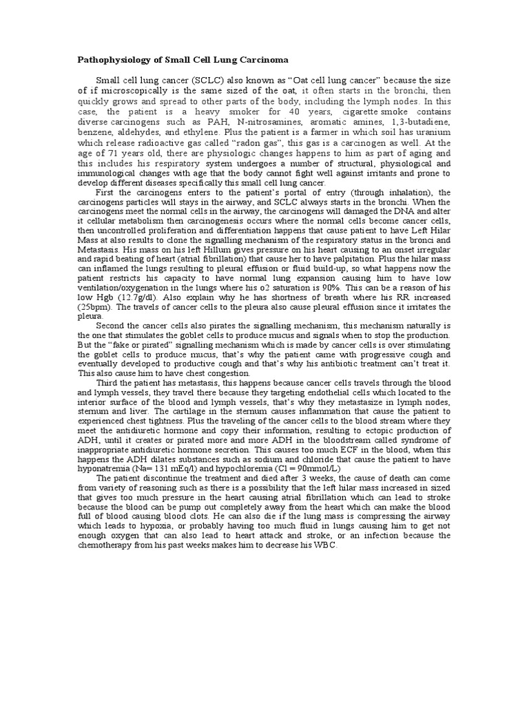 Pathophysiology of Small Cell Lung Cancer | PDF | Lung Cancer | Carcinogen