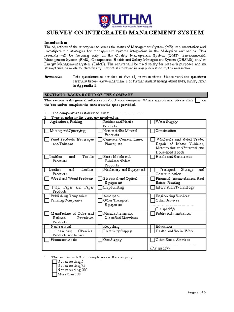 Malaysian Integrated Management System Survey | PDF | Quality ...