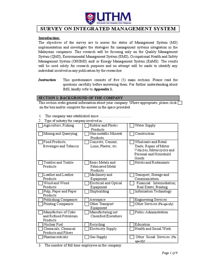 Questionnaire QEEnHSMS - 9feb2014 | PDF | Iso 9000 | Quality Management ...