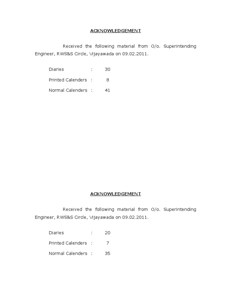 Acknowledgement of Received Materials | PDF