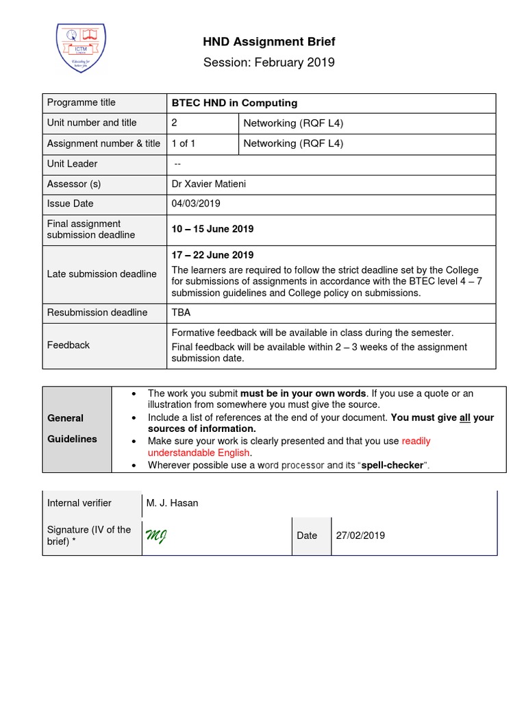 BTEC HND Networking Assignment Brief | PDF | Computer Network | World ...