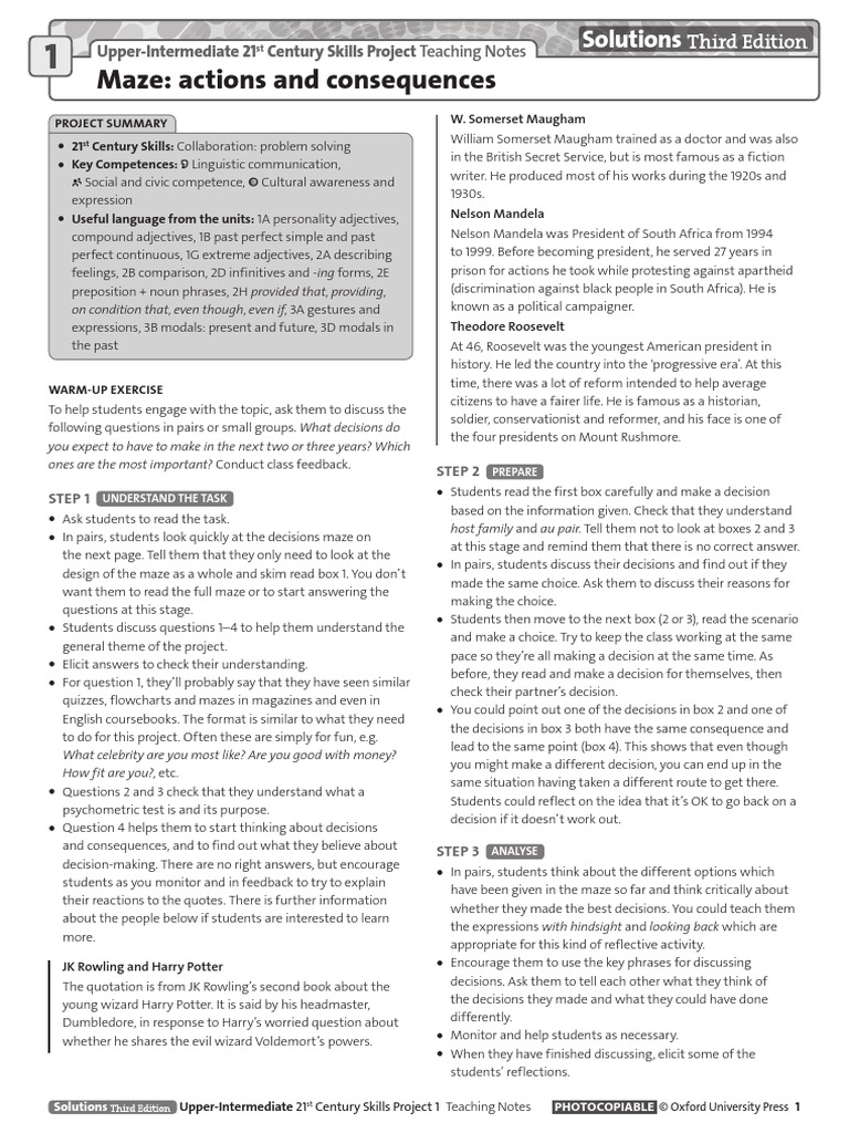 Solutions 3e Upper Intermediate Skills Projects Teaching Notes | PDF ...