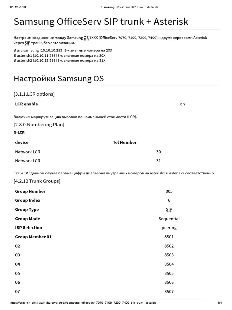 Samsung OfficeServ SIP Trunk + Asterisk | PDF