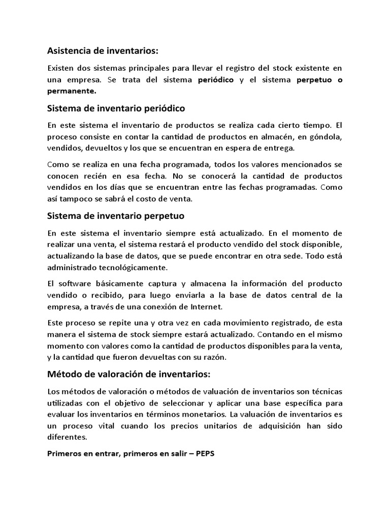 Sistemas y Métodos de Inventario | PDF | Inventario | Costo