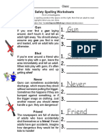 Gun Safety Spelling Vocabulary Worksheet Pre K Kindergarten