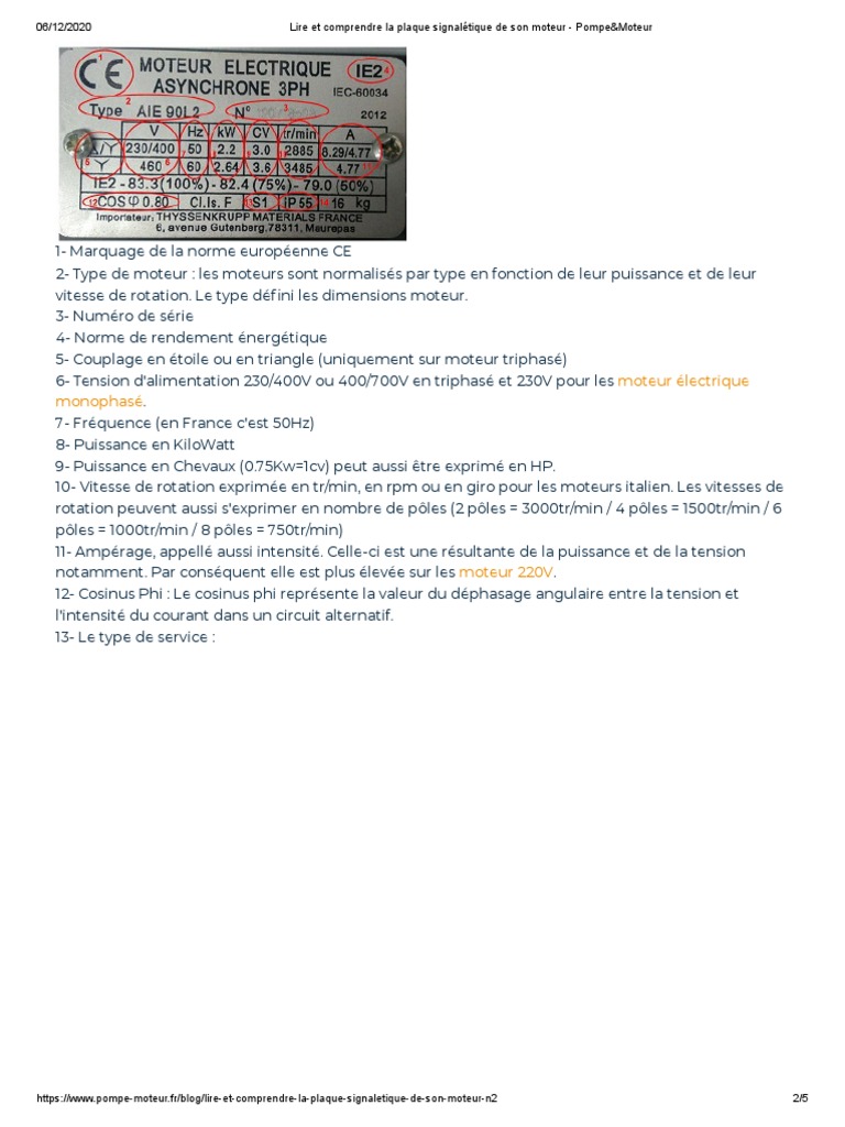 Lire la plaque signalétique moteur PDF Technologie et ingénierie — free download