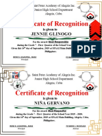 Certificate of Recognition: Jennie Glinogo