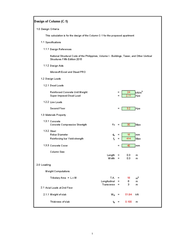 Design of Column (C-1) | PDF | Civil Engineering | Building Materials