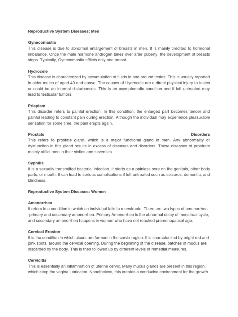Common Reproductive Diseases in Men and Women | PDF | Menstruation ...