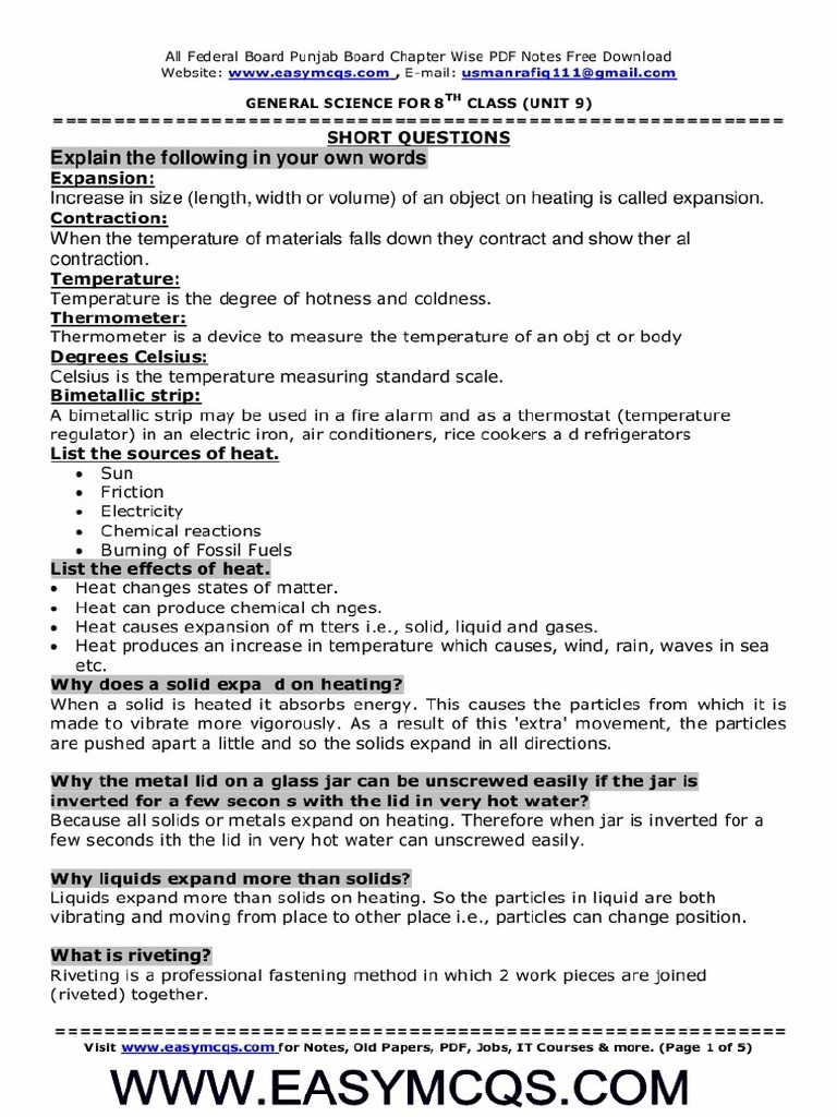 8th General Science Notes Chapter 9 PDF | PDF