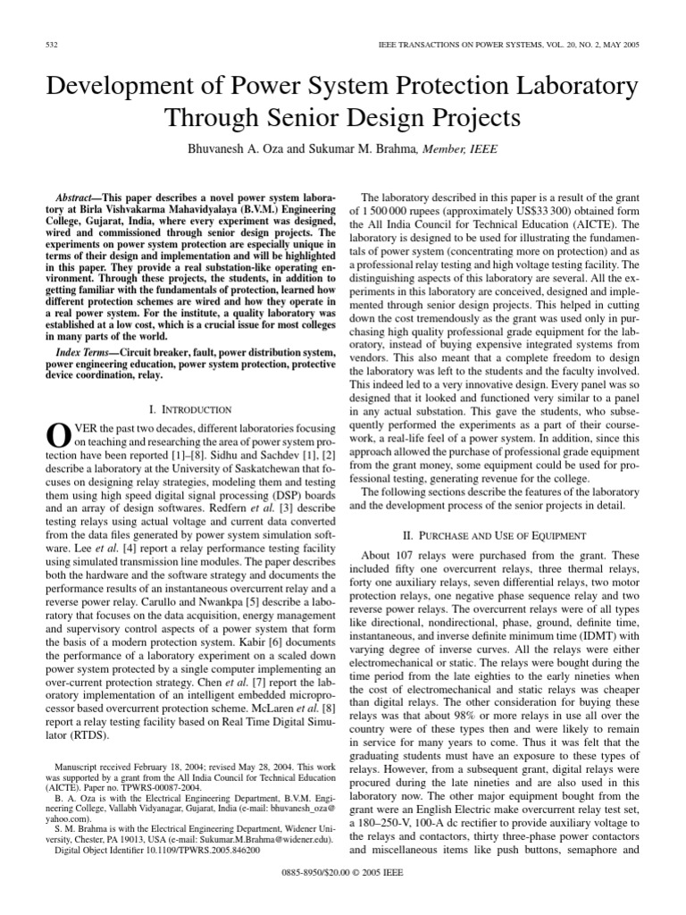 Development of Power System Protection Laboratory Through Senior Design ...