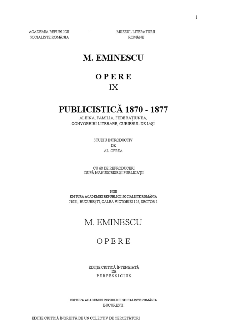 2 Eminescu Mihai Publicistica 1870 1877 Vol Ix Op Com